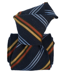 Classic Silk Tie - Navy Blue with Bright Stripes