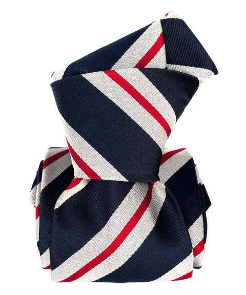 Classic Regimental Silk Tie - Navy Blue and White