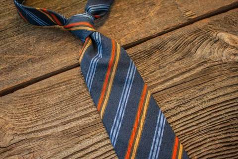 Classic Silk Tie - Navy Blue with Bright Stripes