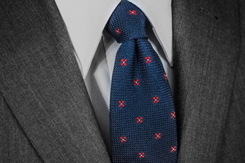 Fina Grenadine Tie - Navy Blue with Red Flowers