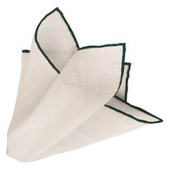 Linen Pocket Square - White&Bottle Green