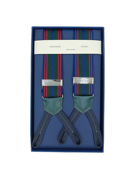 Bottle Green, Navy and Burgundy Striped Elastic Braces