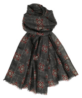 Woolen Scarf - Grey PoW with Flowers