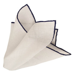 Linen Pocket Square - White&Navy