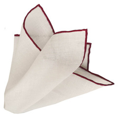 Linen Pocket Square - White&Burgundy