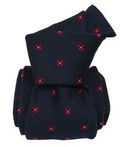 Fina Grenadine Tie - Navy Blue with Red Flowers