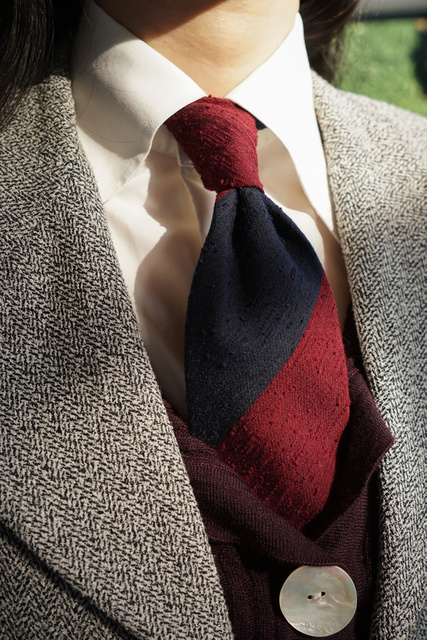 Shantung Tie - Block-Stripes Navy&Burgundy