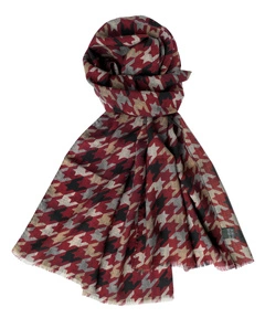 Woolen Scarf - Burgundy Houndstooth