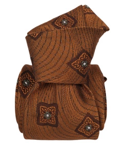 Jacquard Silk Tie - Hazlenut with Brown Flowers