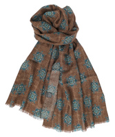 Woolen Scarf - Brown PoW with Flowers