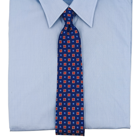 Printed Silk Tie - Navy Flowers and Squares