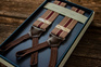 Camel and Burgundy Striped Elastic Braces