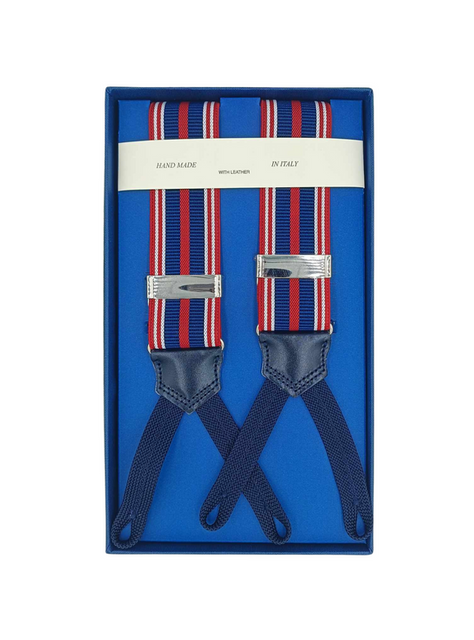 Bottle Green, Navy and Burgundy Striped Elastic Braces