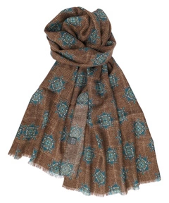 Woolen Scarf - Brown PoW with Flowers